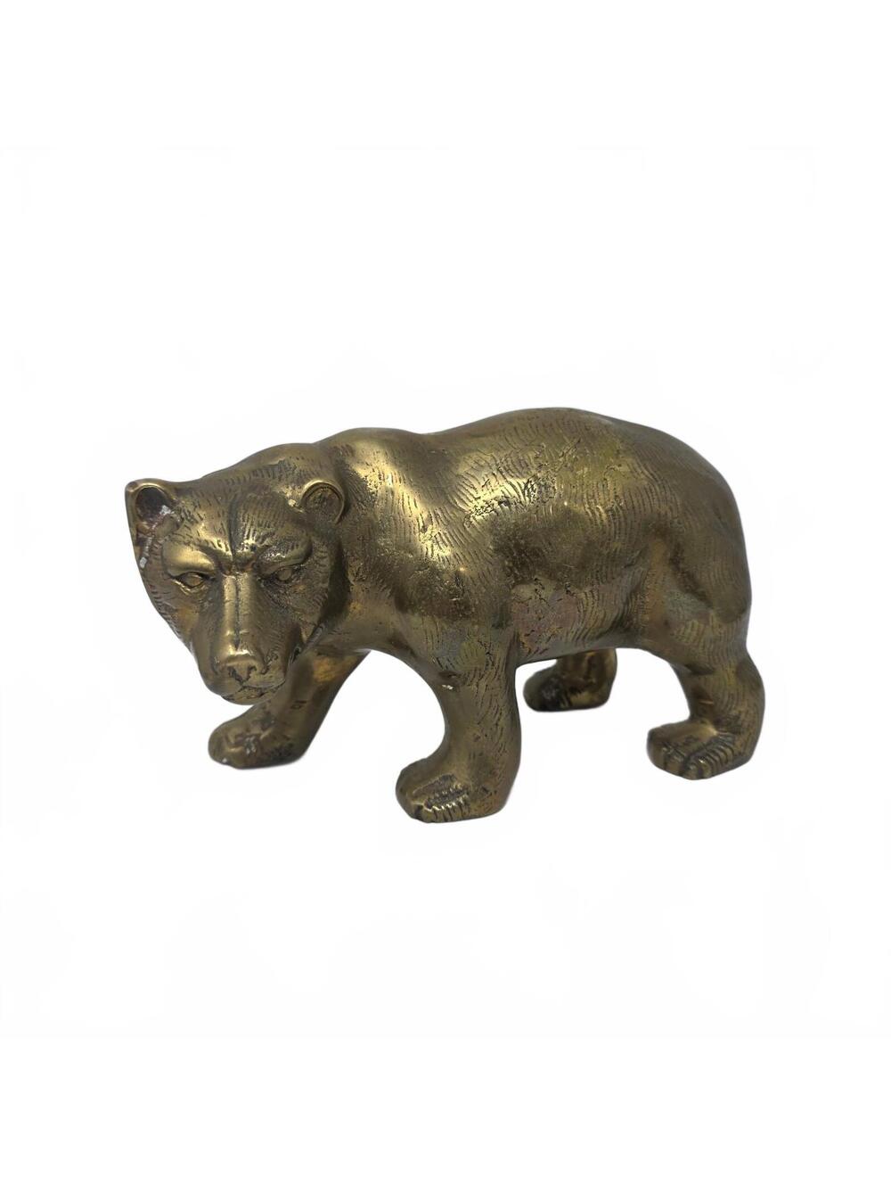 Heavy Brass Bear Figurine 8 Inch Walking Wildlife Sculpture